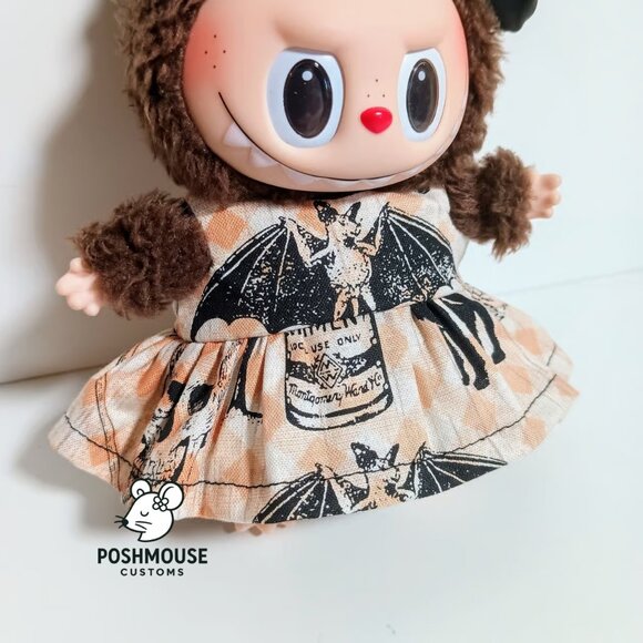 Halloween Bat Print Dress with Faux Leather Bow Labubu Outfit - Picture 6 of 6